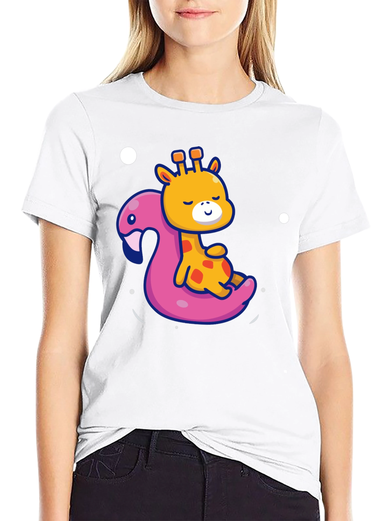 Giraffe on Flamingo Float T-Shirt