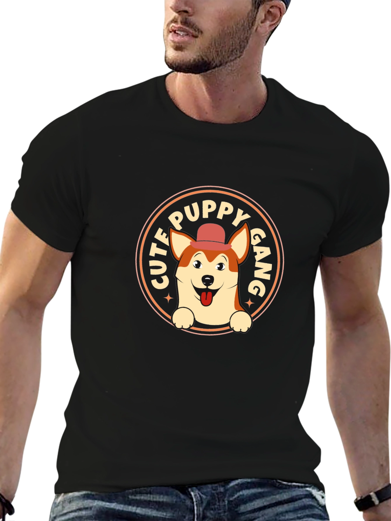 Cute Puppy Gang Black Graphic T-Shirt