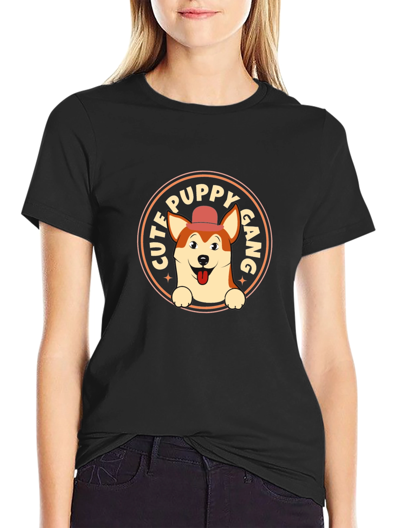 Cute Puppy Gang Black Graphic T-Shirt