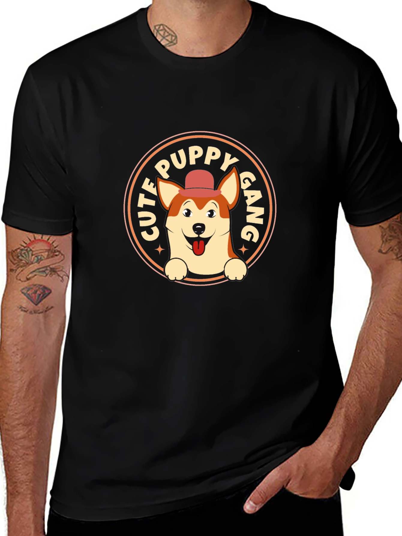 Cute Puppy Gang Black Graphic T-Shirt