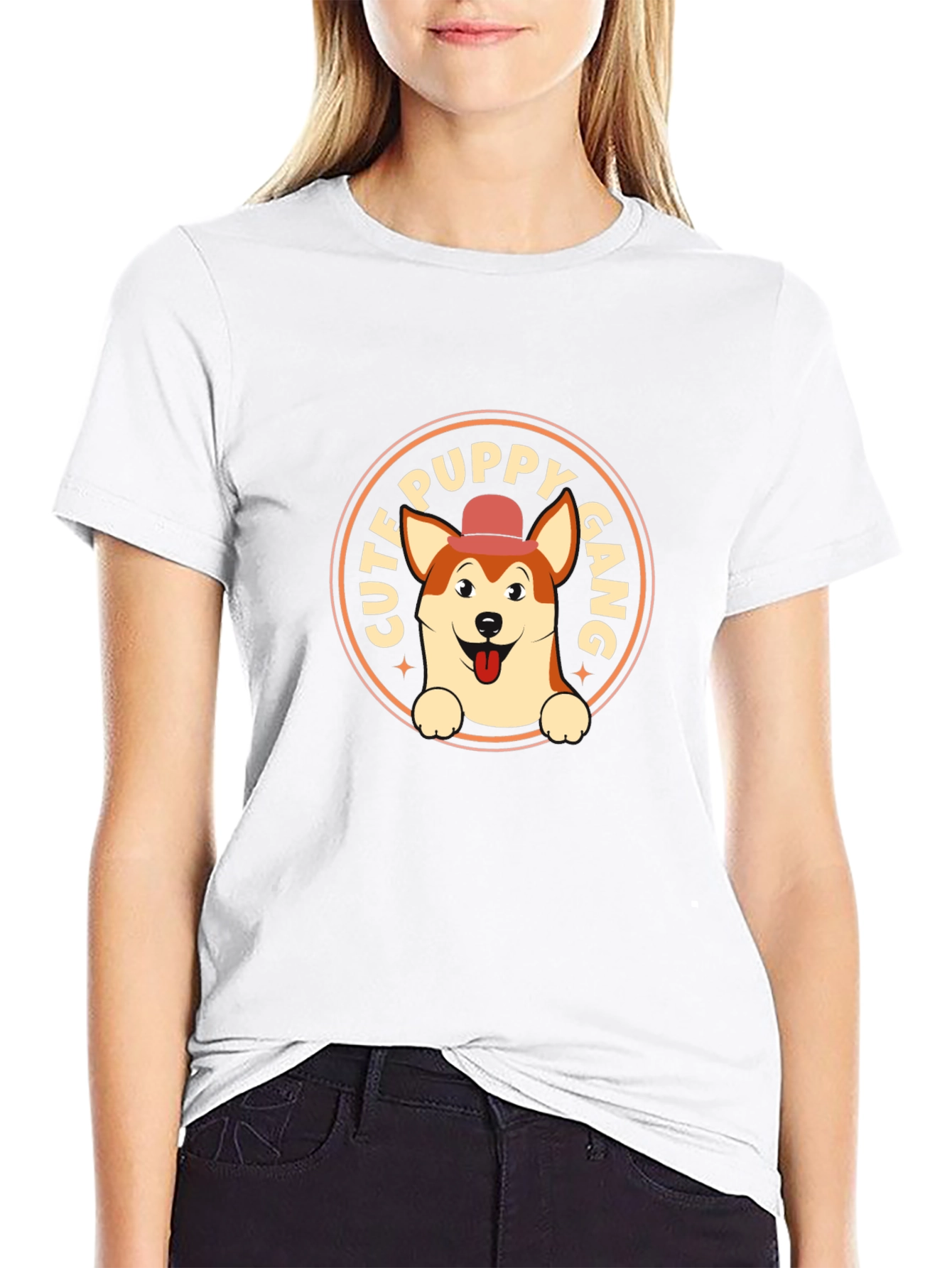 Cute Puppy Gang Black Graphic T-Shirt