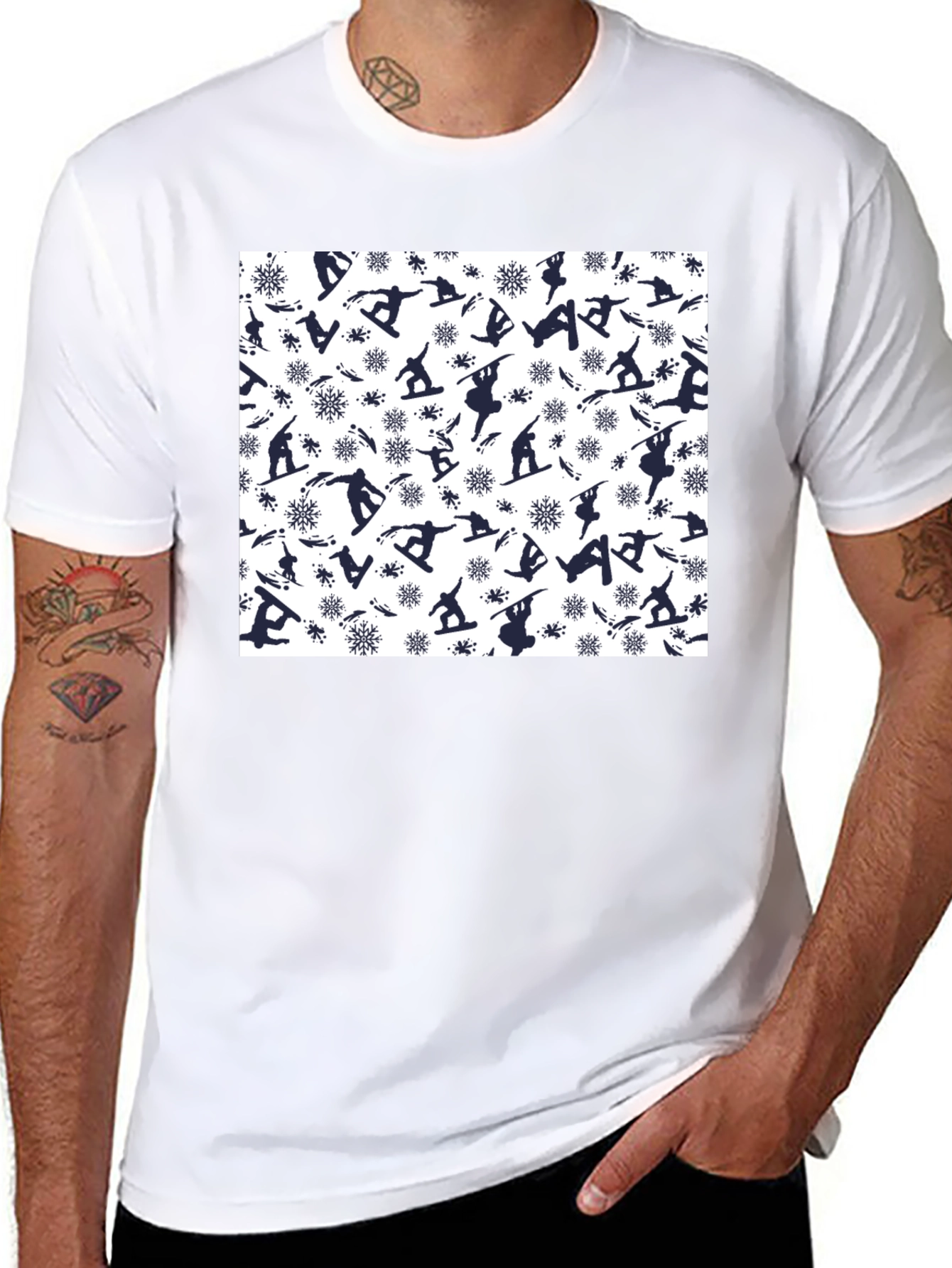 Snowboarder Pattern Black T-Shirt