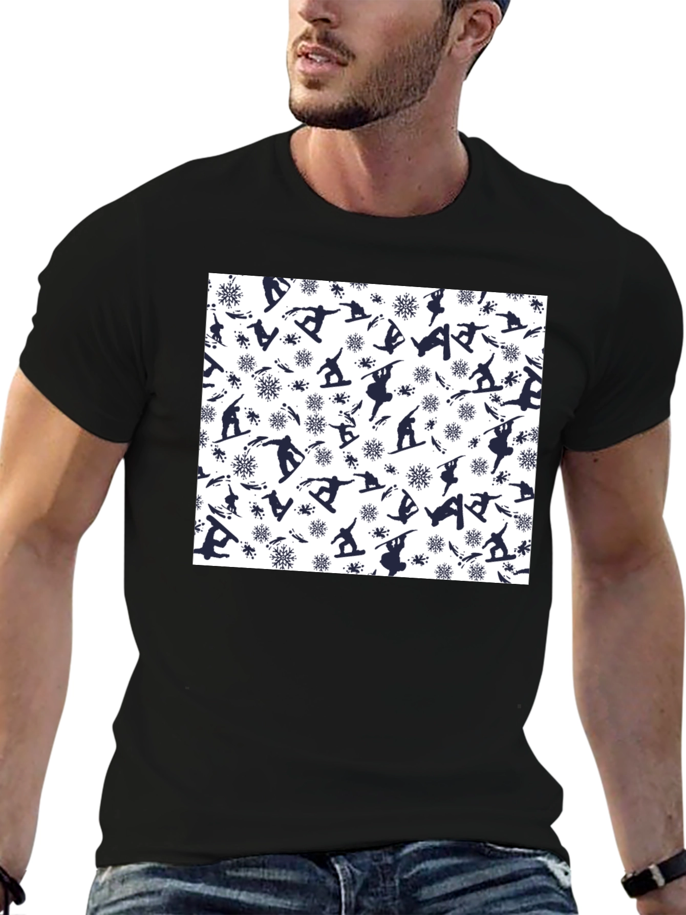 Snowboarder Pattern Black T-Shirt