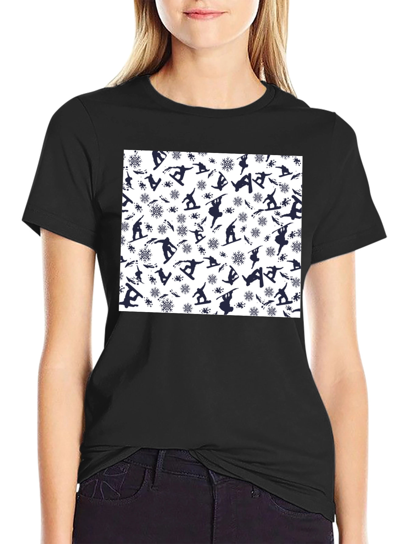 Snowboarder Pattern Black T-Shirt
