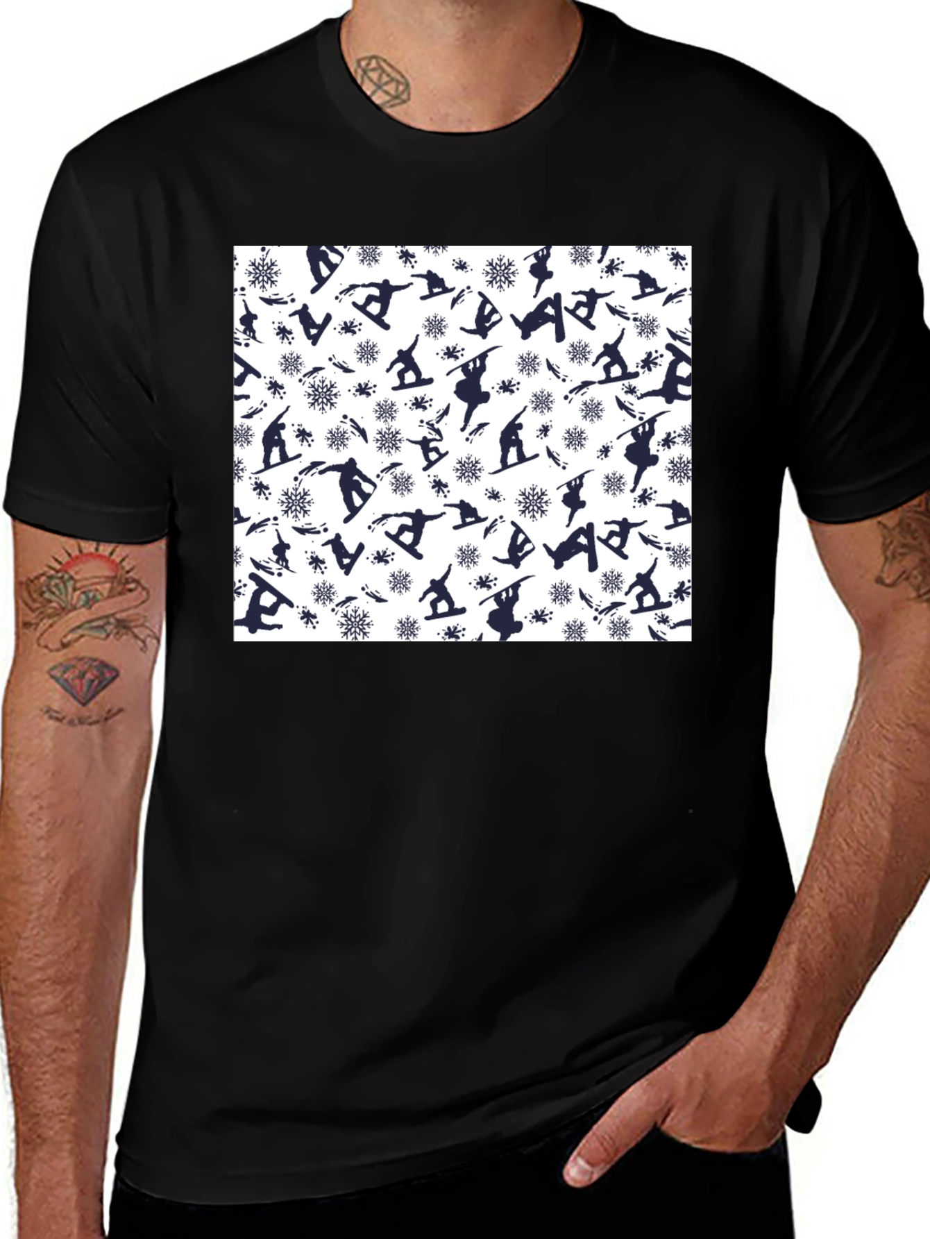 Snowboarder Pattern Black T-Shirt