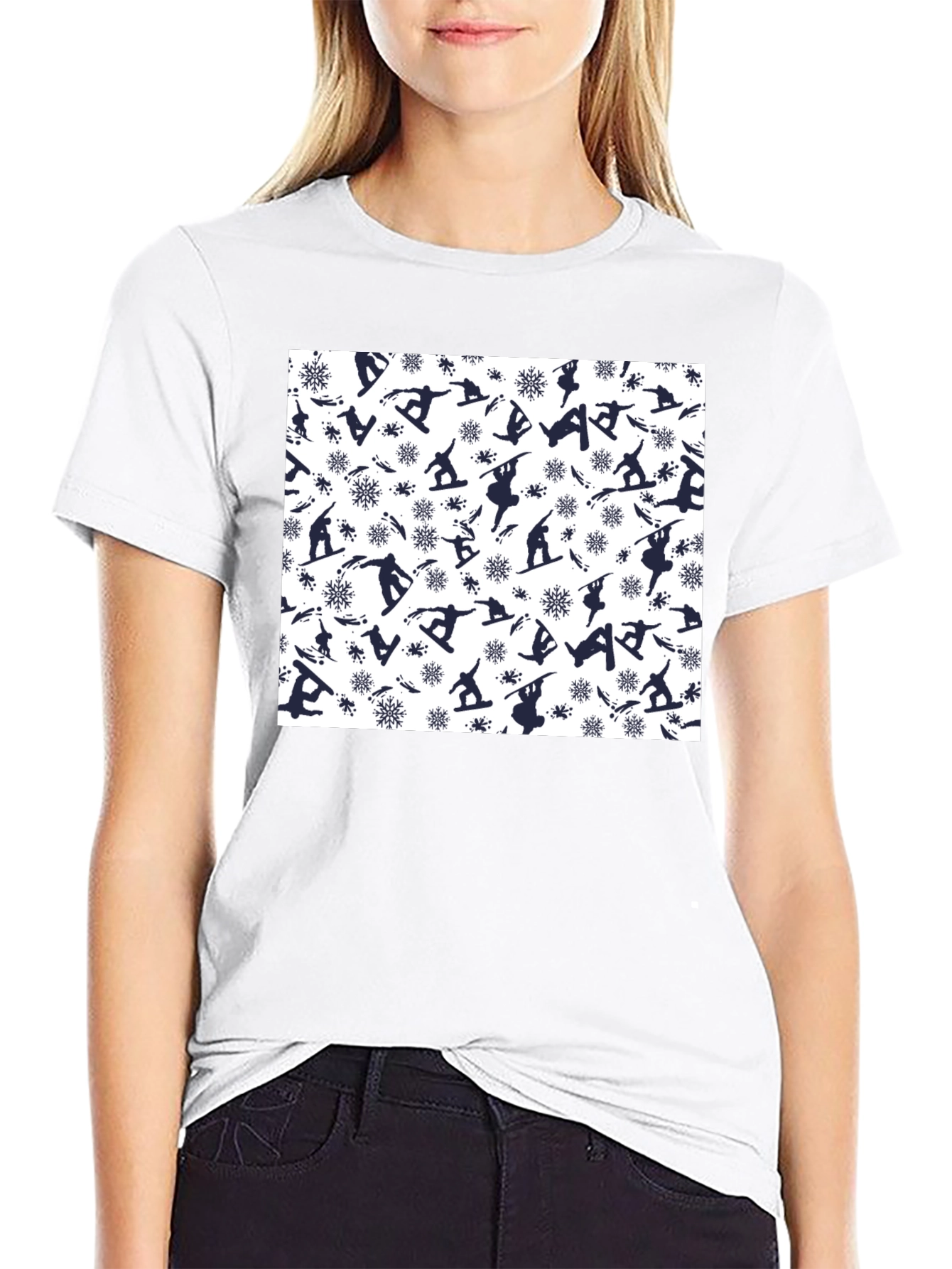 Snowboarder Pattern Black T-Shirt