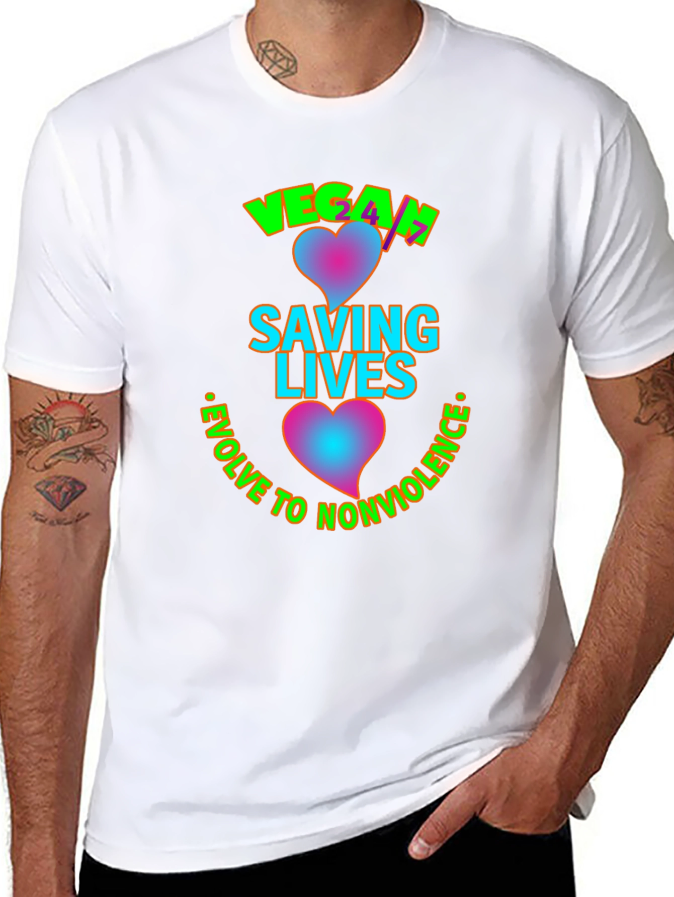 Vegan Saving Lives Tee - Evolve to Nonviolence
