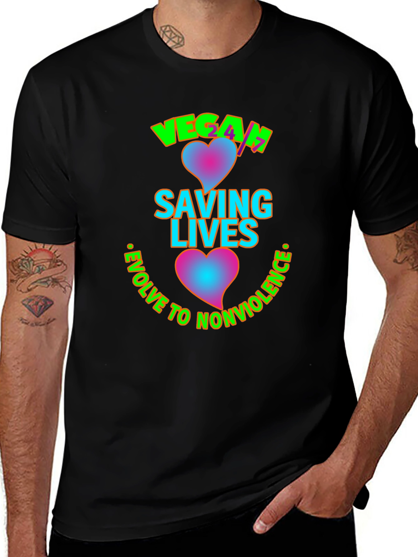 Vegan Saving Lives Tee - Evolve to Nonviolence
