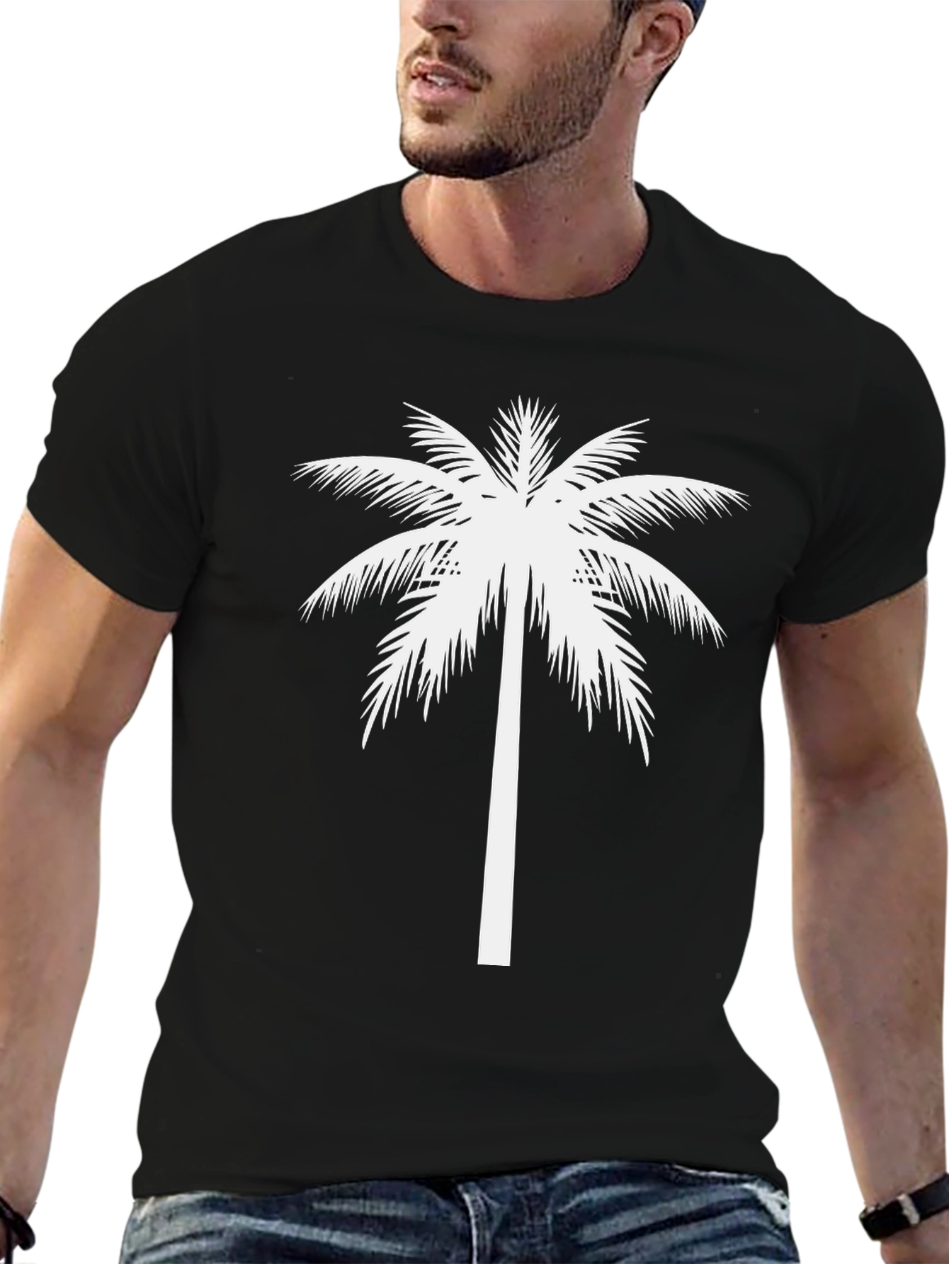 Palm Tree Graphic Tee - Black Cotton T-Shirt