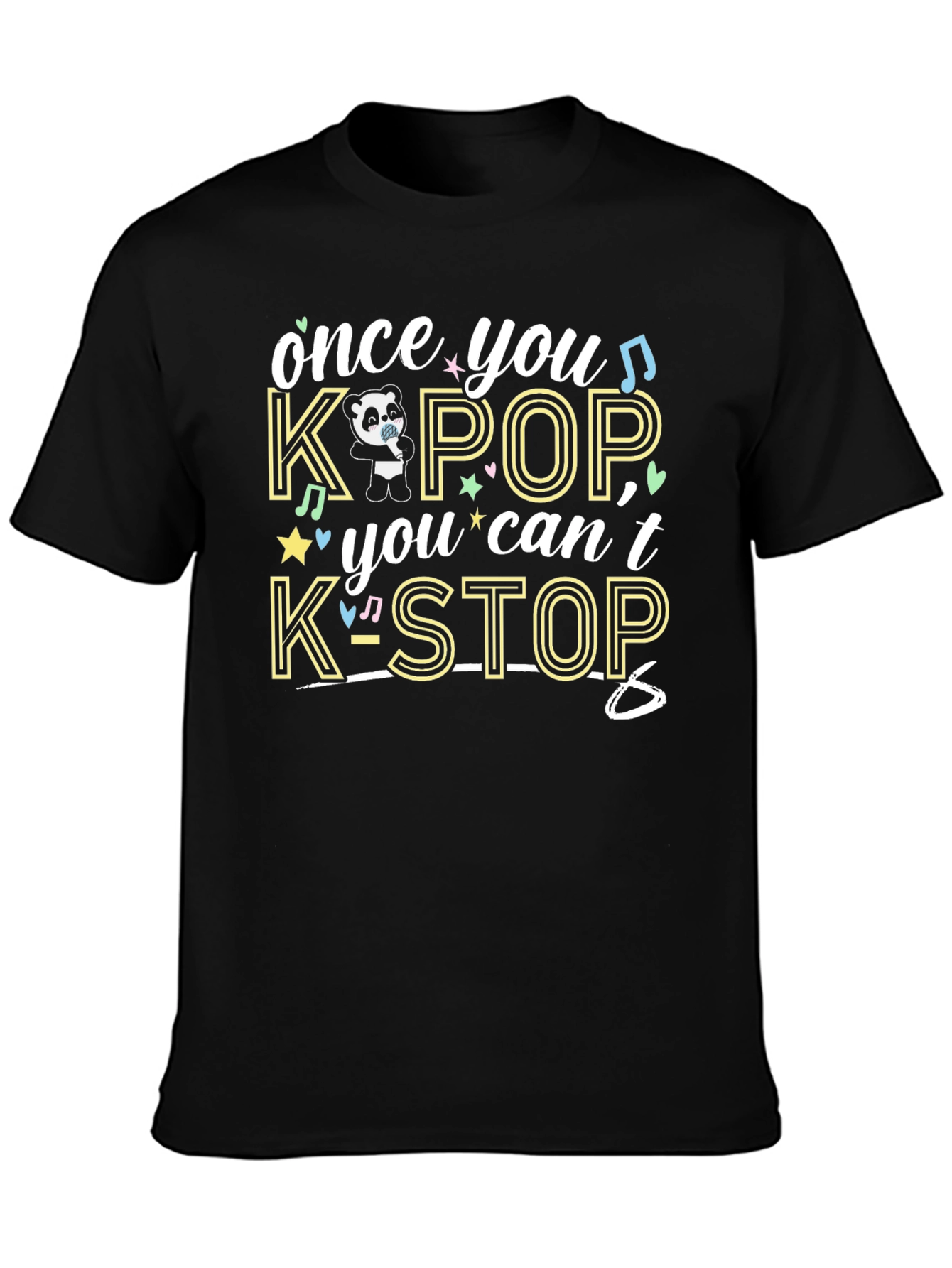 K-Pop Panda Black T-Shirt
