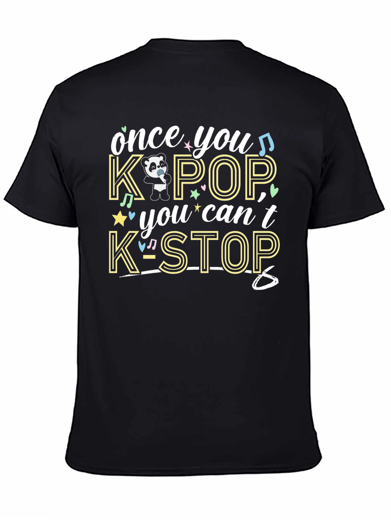 K-Pop Panda Black T-Shirt