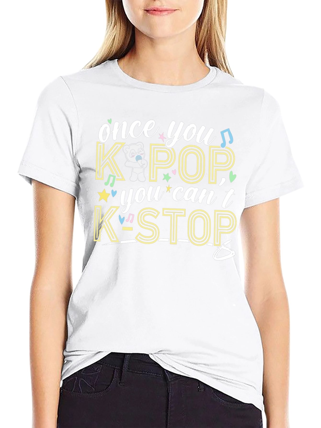 K-Pop Panda Black T-Shirt
