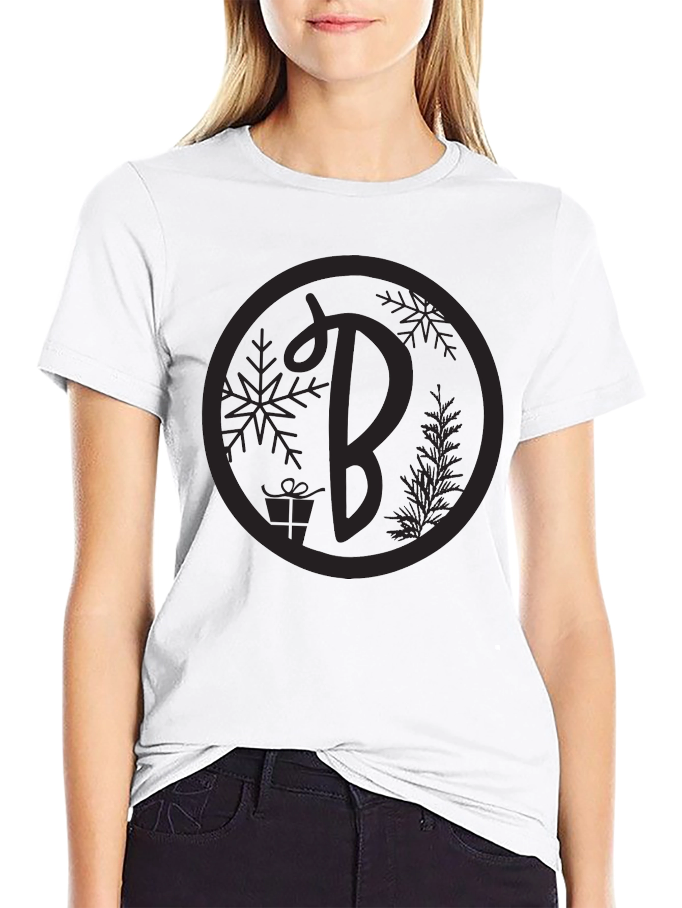 Festive Initial B Graphic Tee - Black