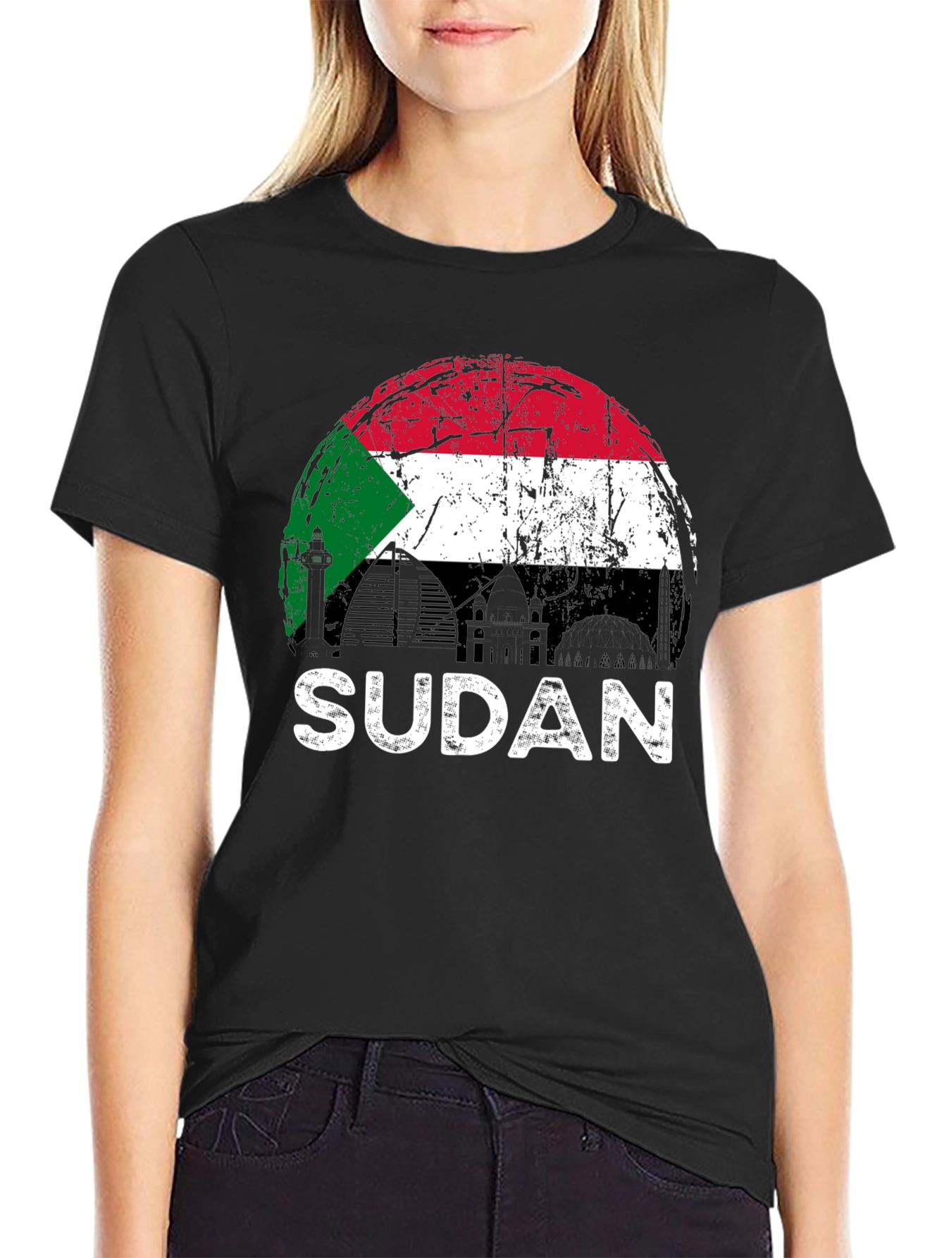 Sudan Flag Graphic T-Shirt - Black Cotton Tee
