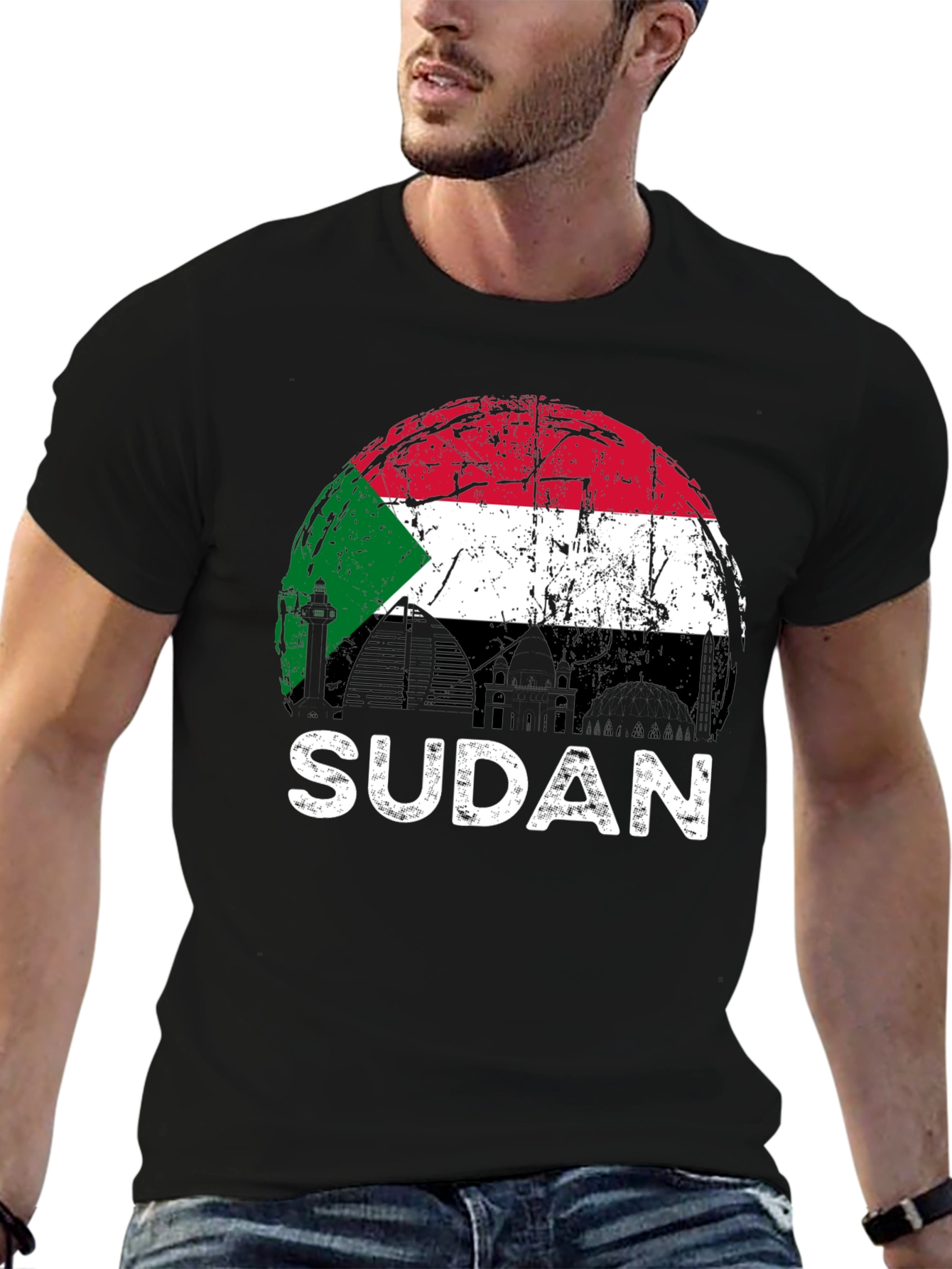 Sudan Flag Graphic T-Shirt - Black Cotton Tee
