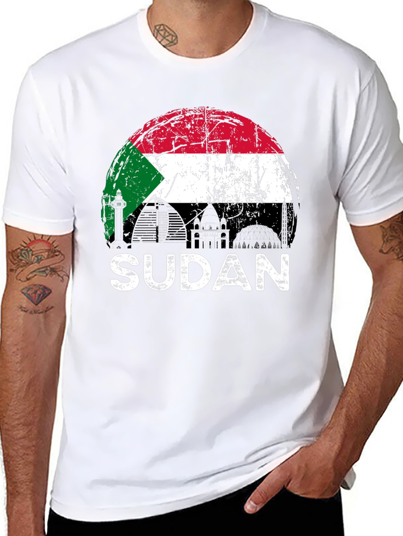 Sudan Flag Graphic T-Shirt - Black Cotton Tee