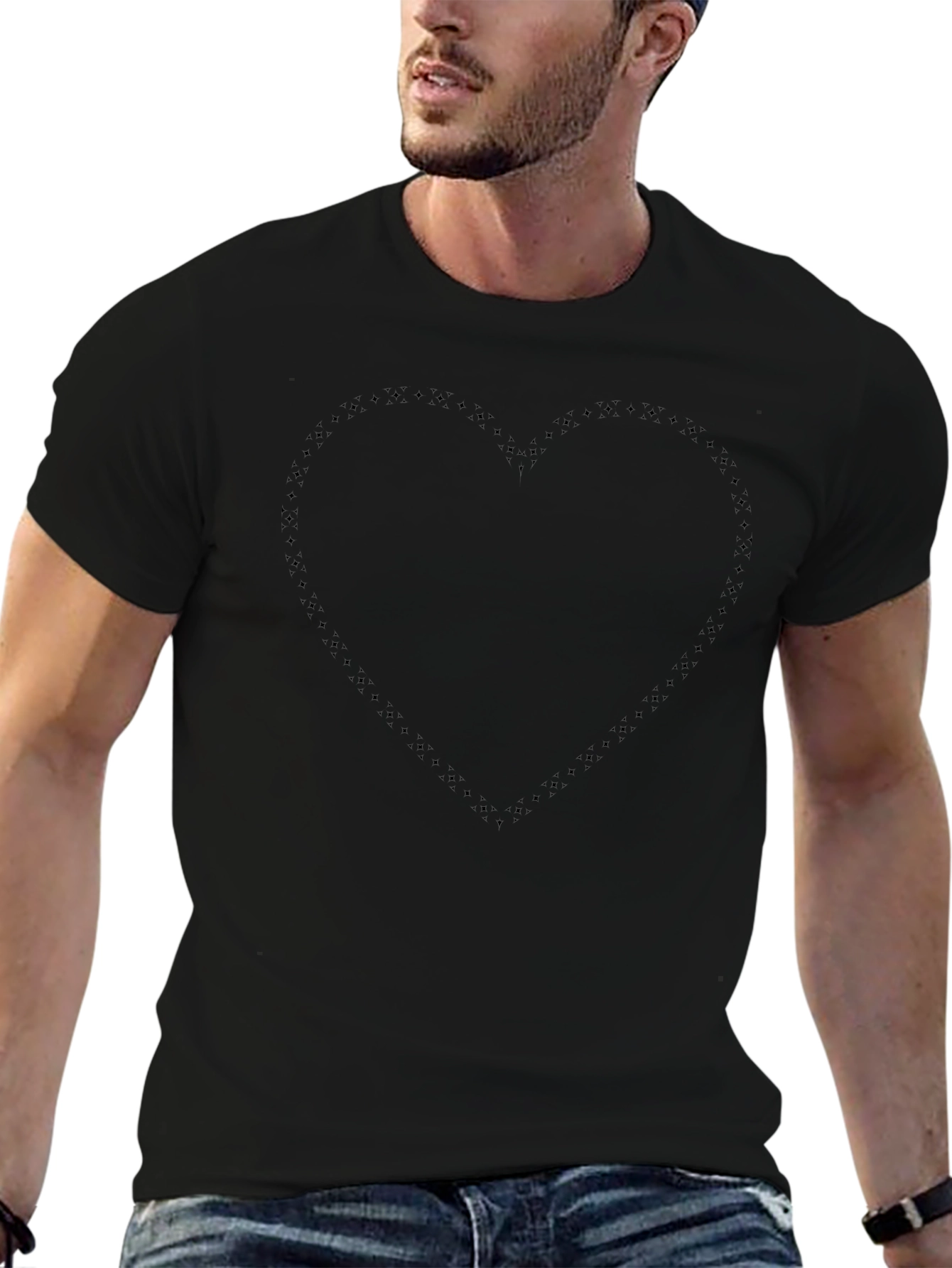 Mens Black Heart Outline Graphic T-Shirt