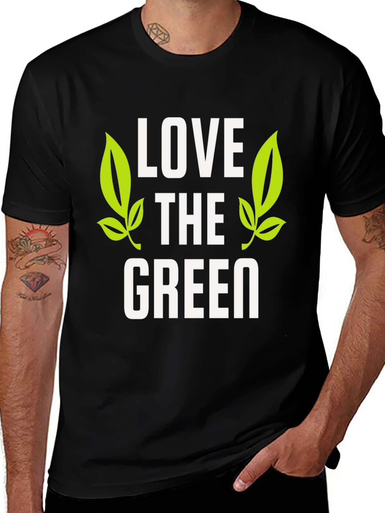Love the Green Graphic Tee - Black Cotton T-Shirt