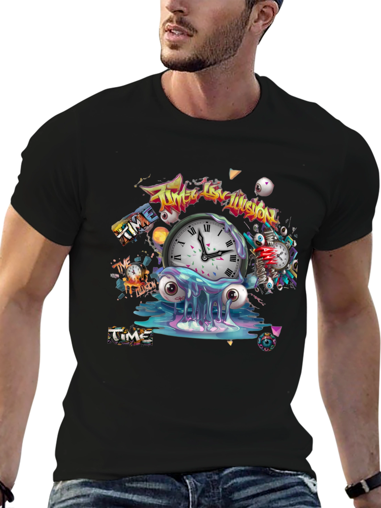 Time Illusion Graphic T-Shirt - Unique Design