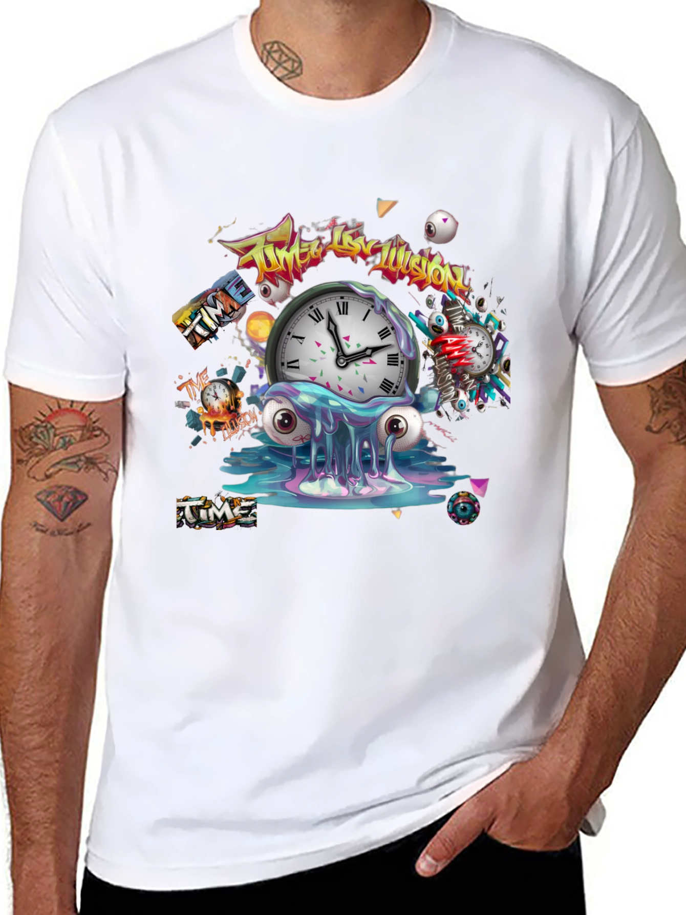 Time Illusion Graphic T-Shirt - Unique Design