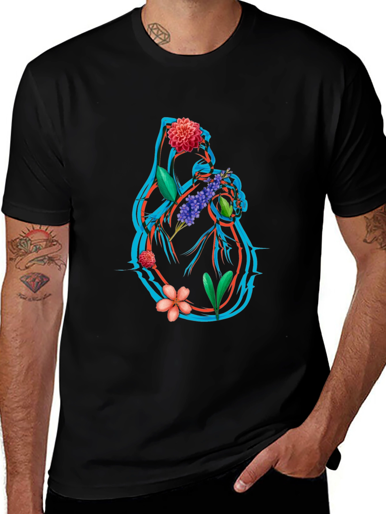 Floral Heart Graphic Tee - Anatomical Art T-Shirt