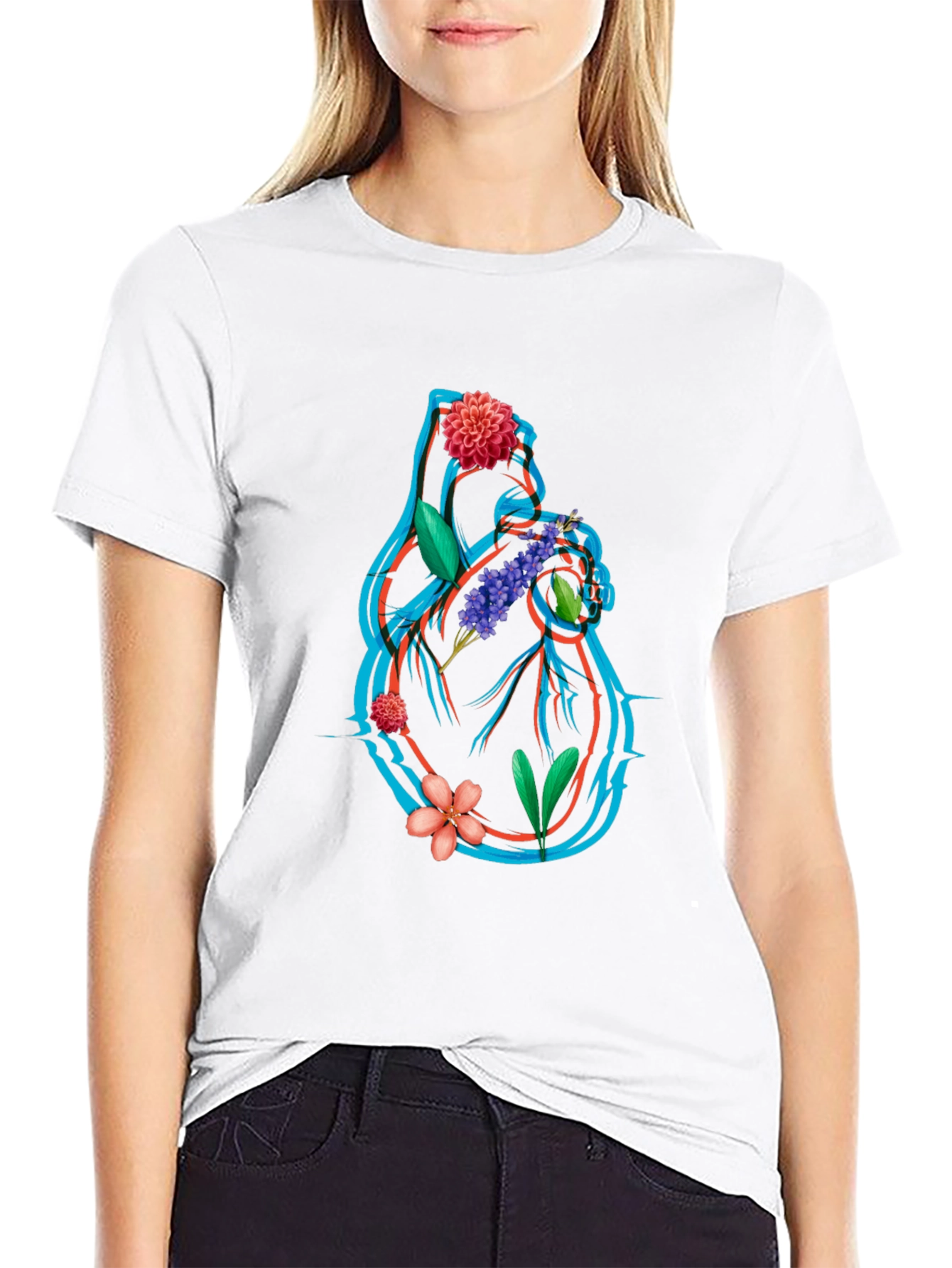 Floral Heart Graphic Tee - Anatomical Art T-Shirt