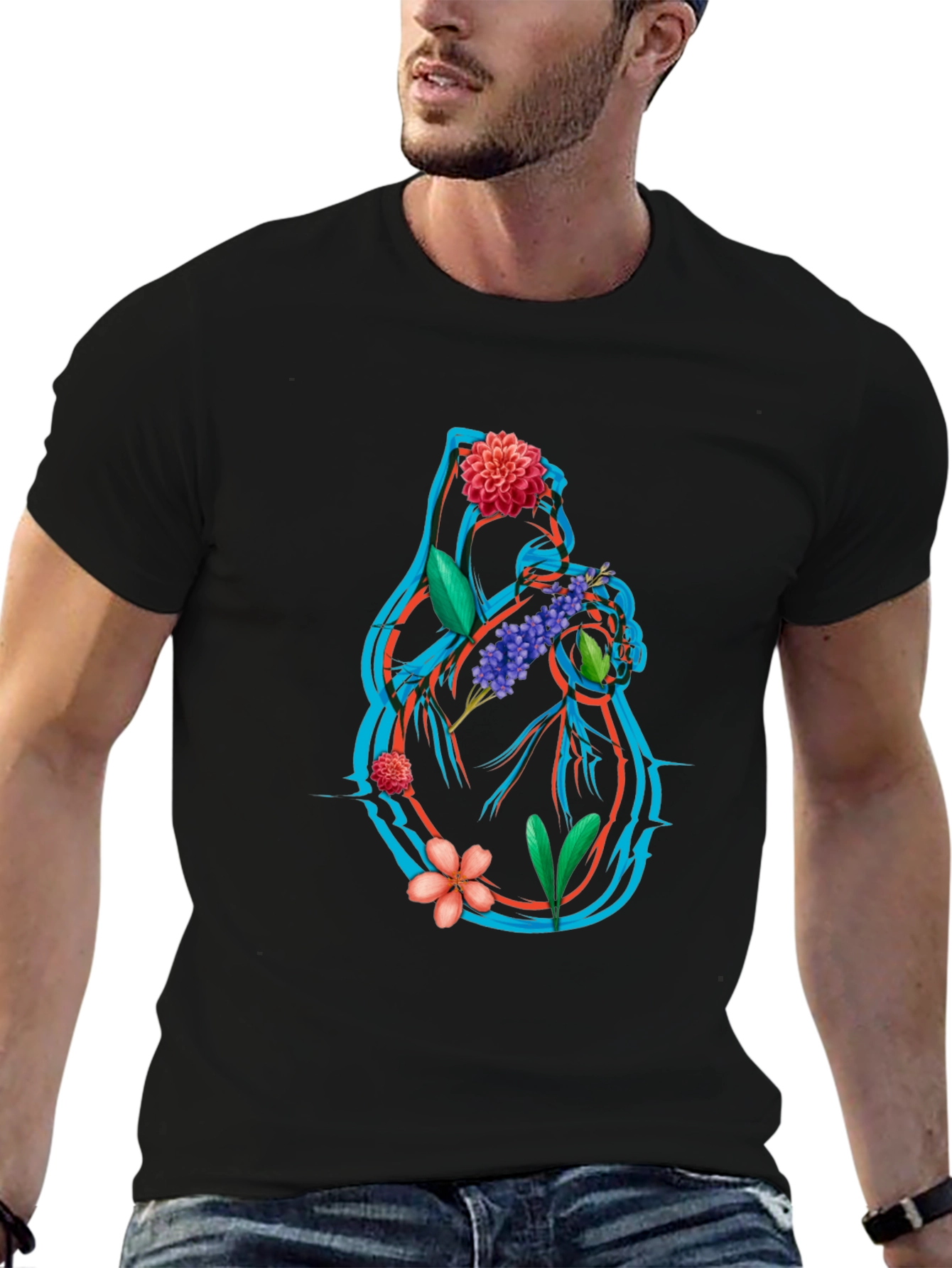 Floral Heart Graphic Tee - Anatomical Art T-Shirt