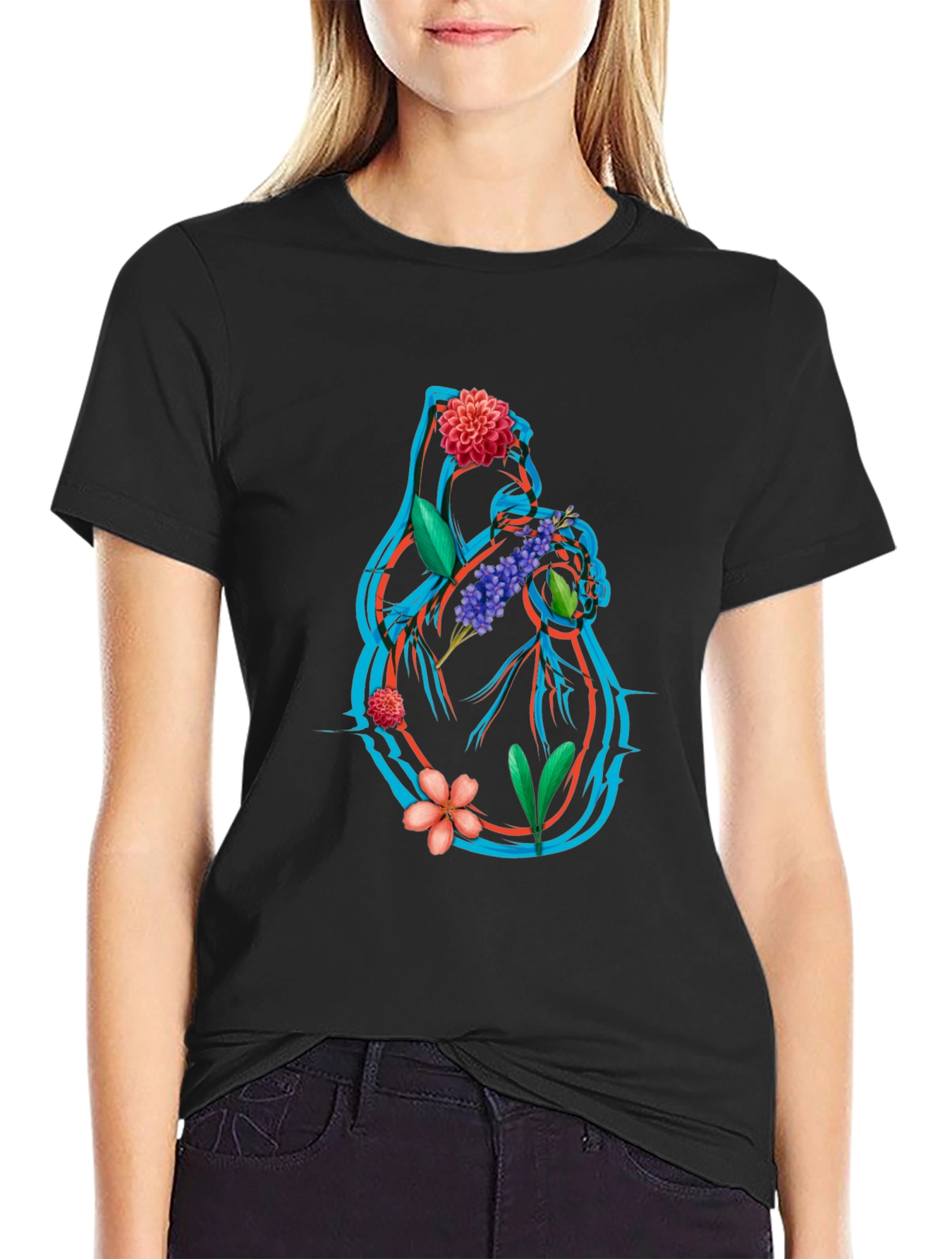 Floral Heart Graphic Tee - Anatomical Art T-Shirt