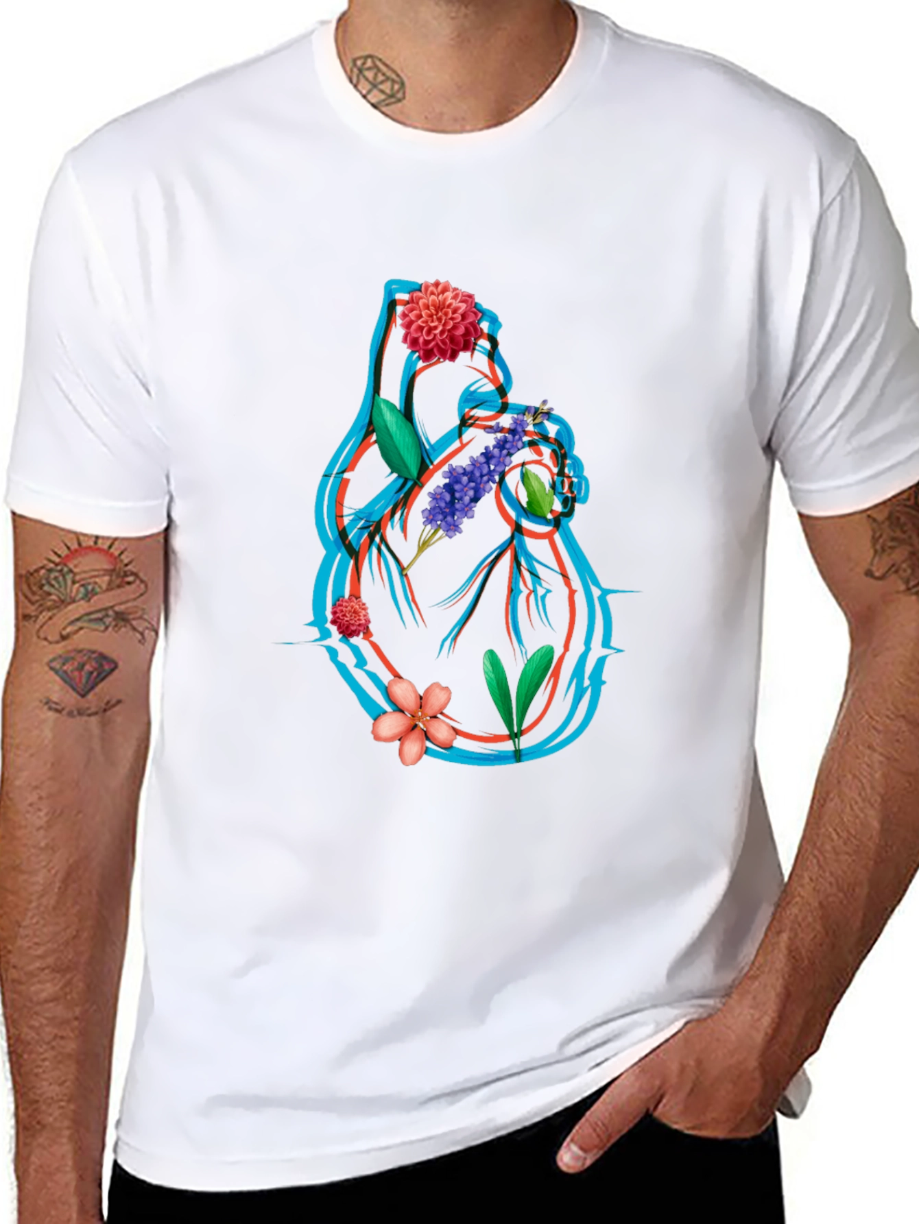 Floral Heart Graphic Tee - Anatomical Art T-Shirt