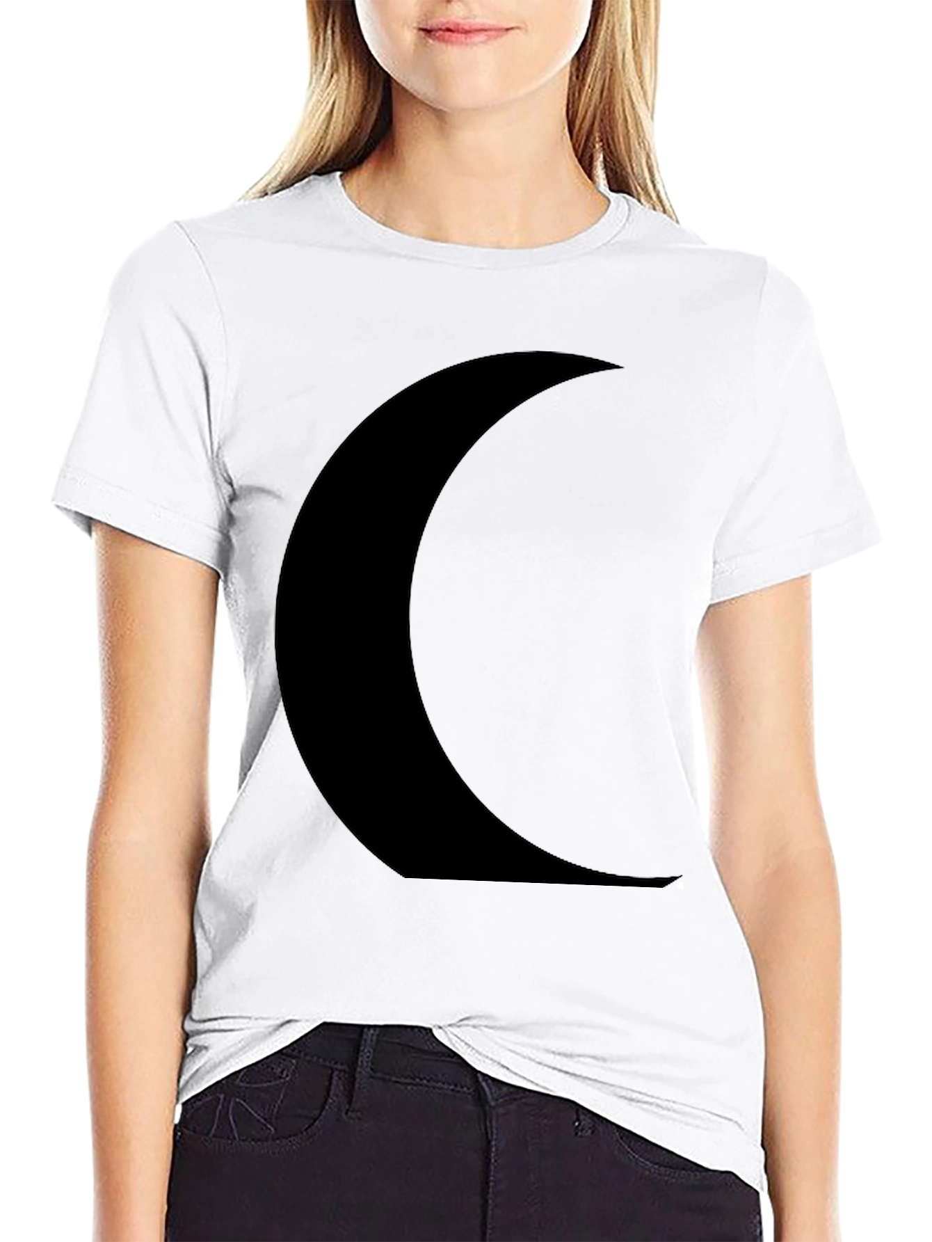 Crescent Moon Graphic Black Tee Shirt