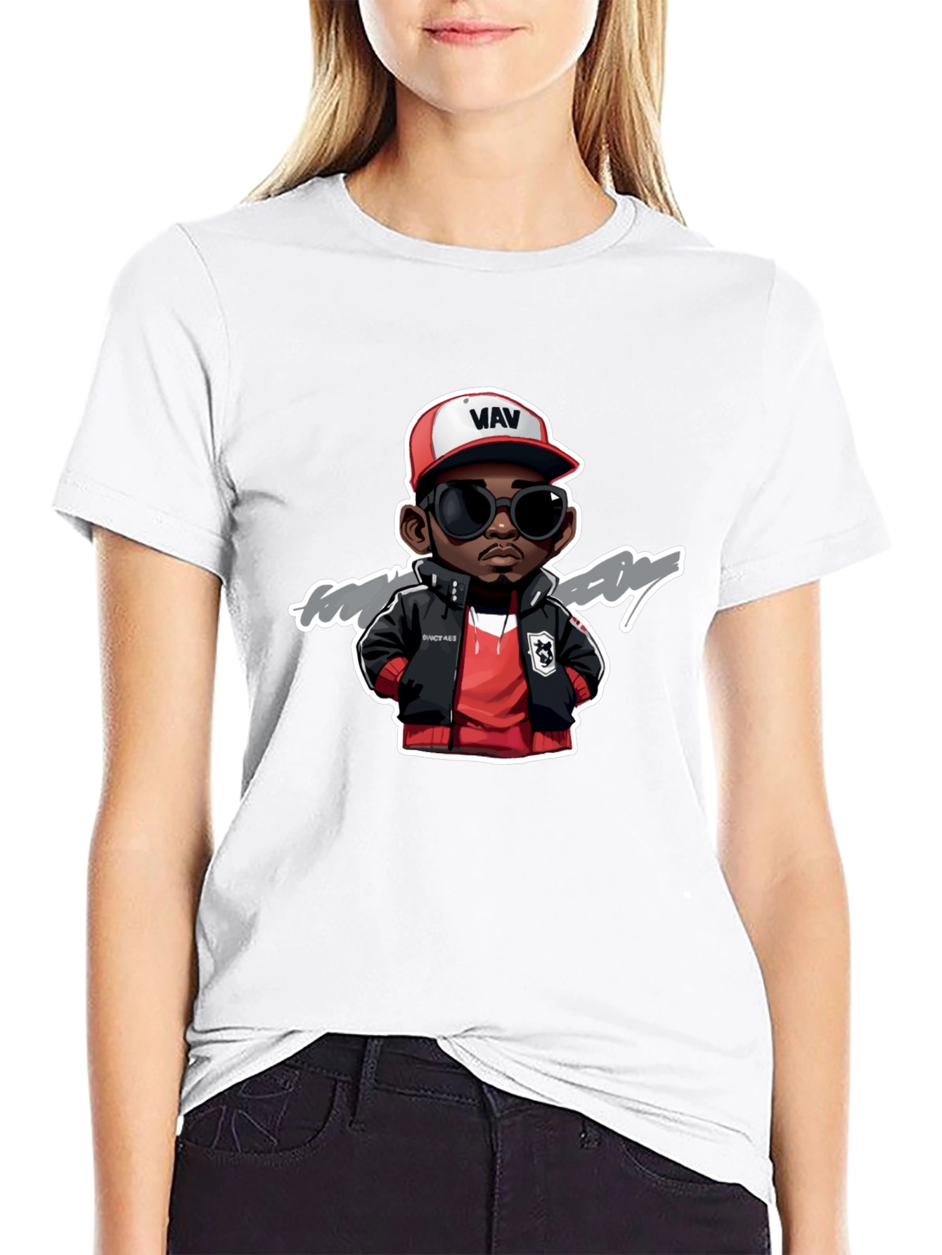 Cartoon Character Graphic Print Black Tee