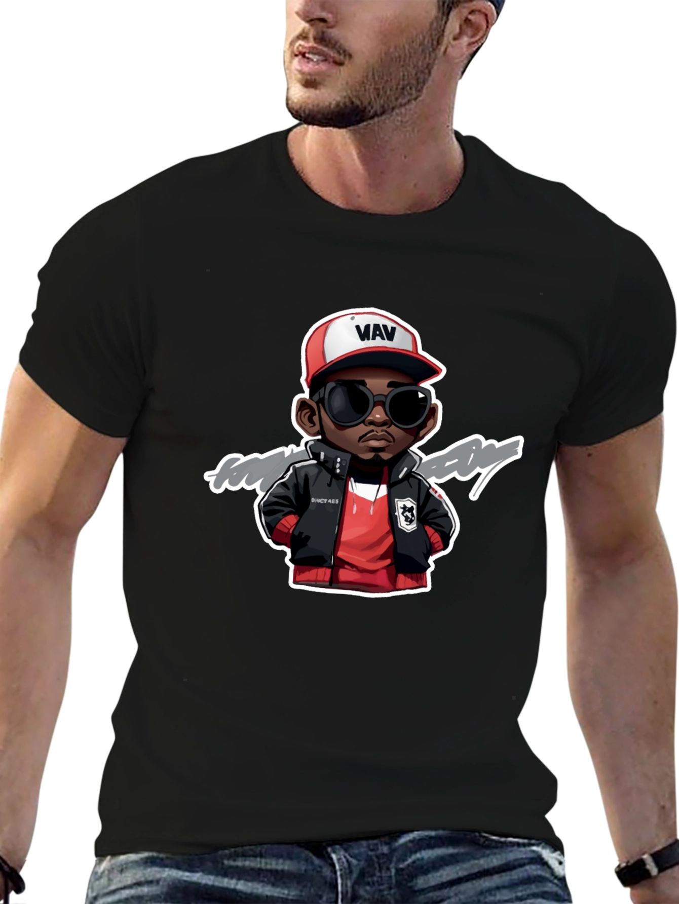 Cartoon Character Graphic Print Black Tee