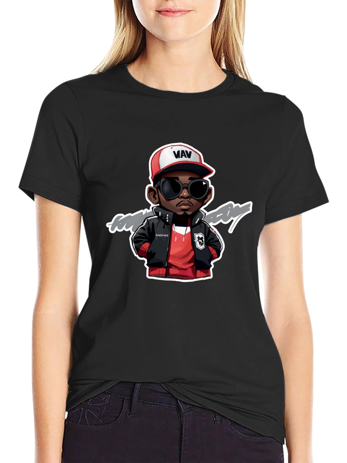 Cartoon Character Graphic Print Black Tee