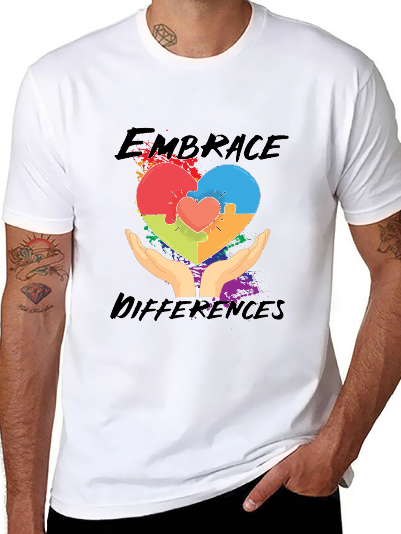 Embrace Differences Heart Puzzle T-Shirt
