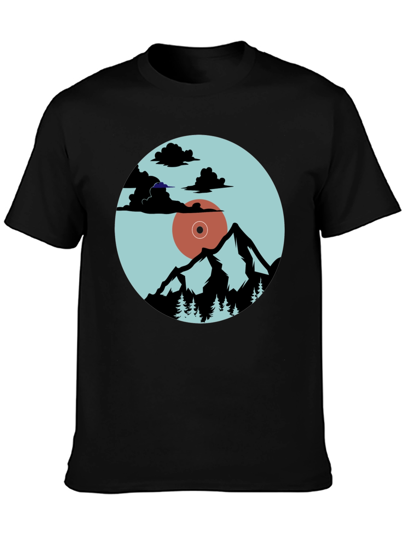 Mountains & Vinyl Record Graphic T-Shirt