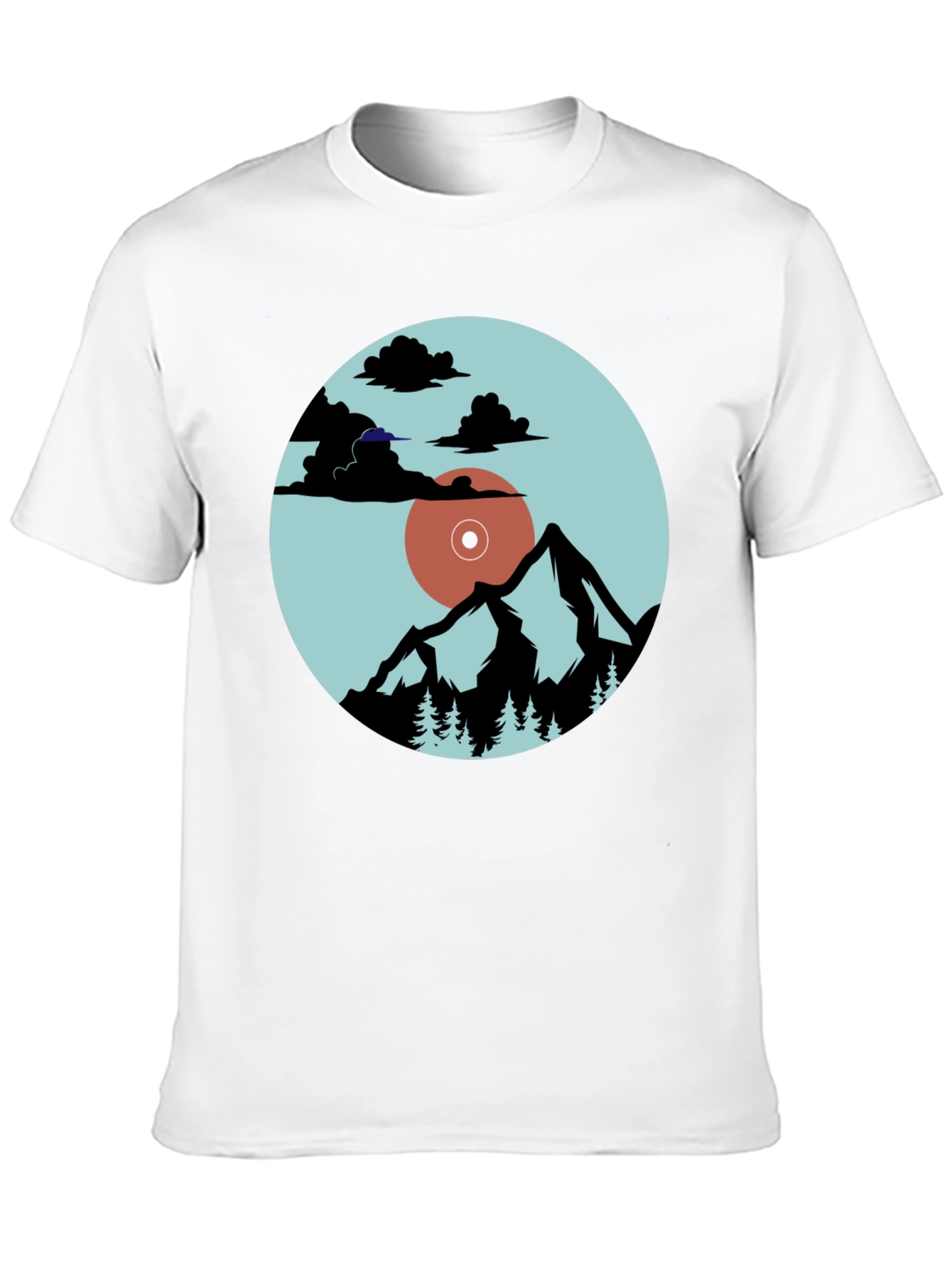 Mountains & Vinyl Record Graphic T-Shirt