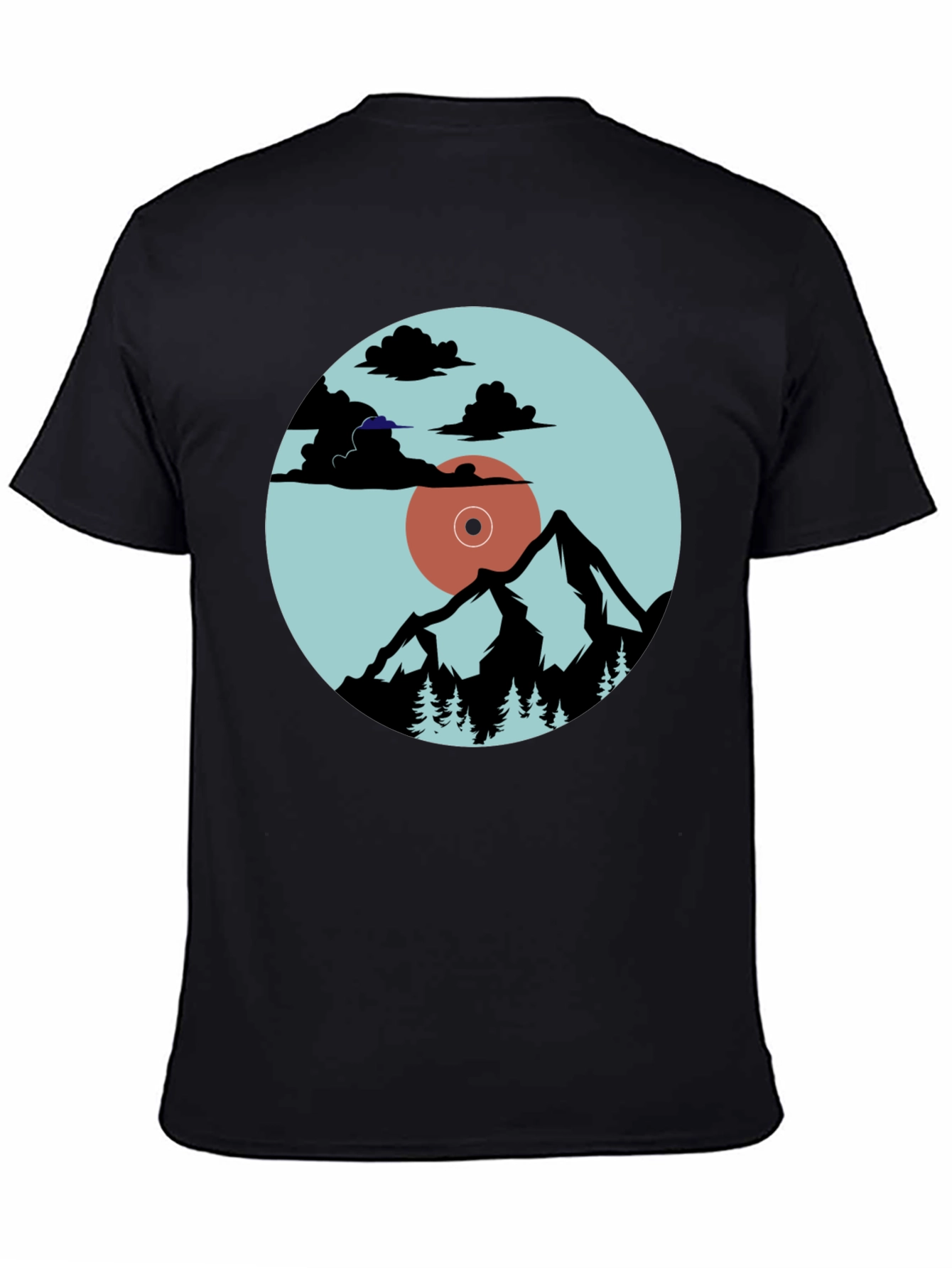Mountains & Vinyl Record Graphic T-Shirt