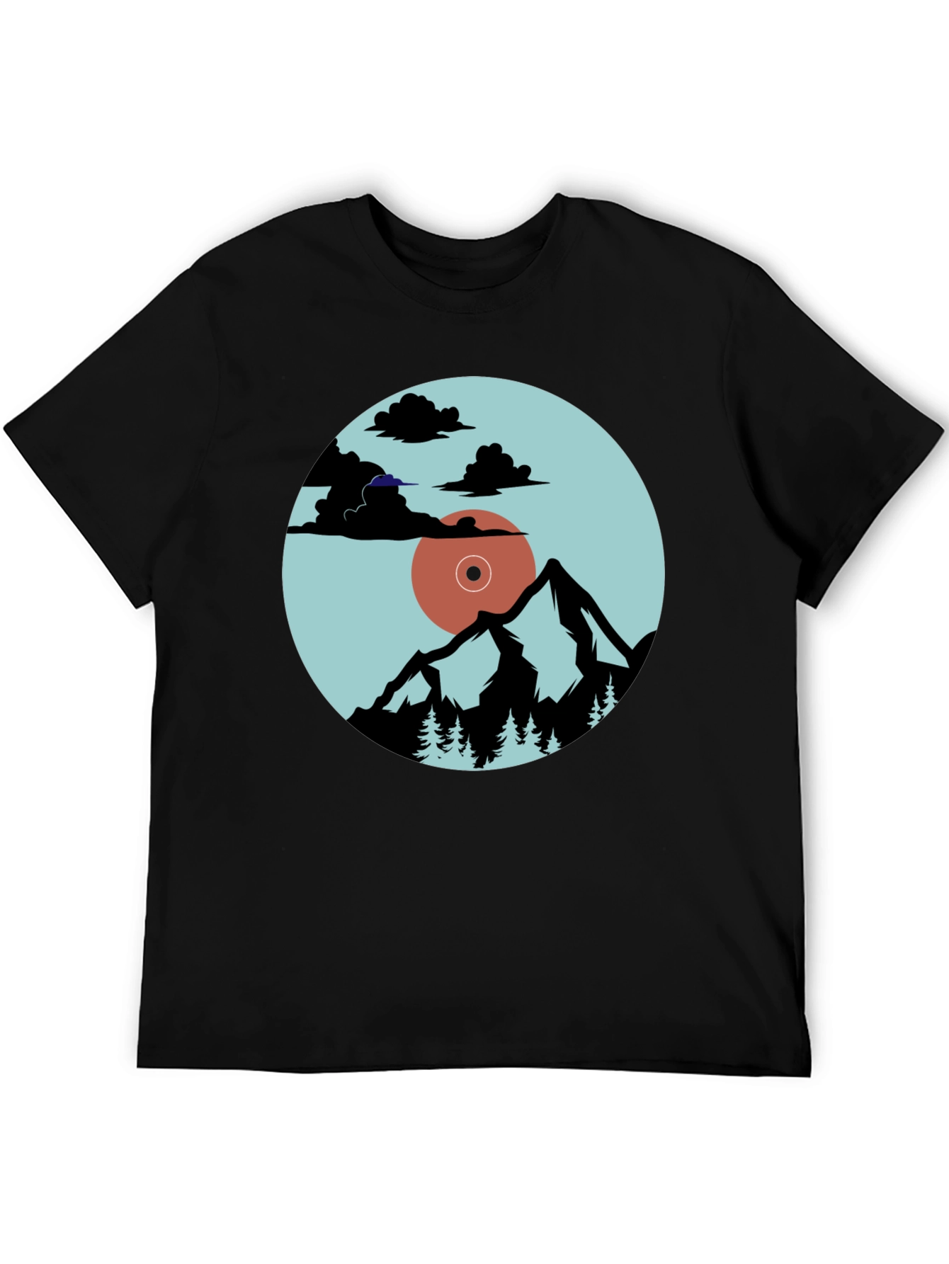Mountains & Vinyl Record Graphic T-Shirt