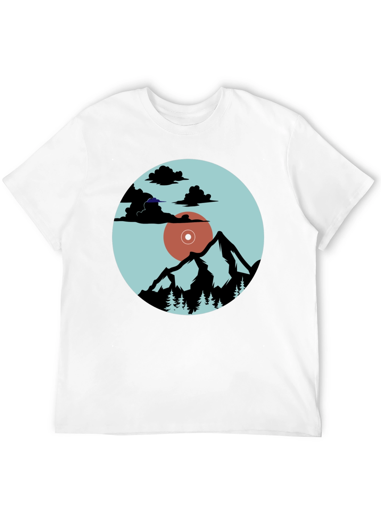 Mountains & Vinyl Record Graphic T-Shirt