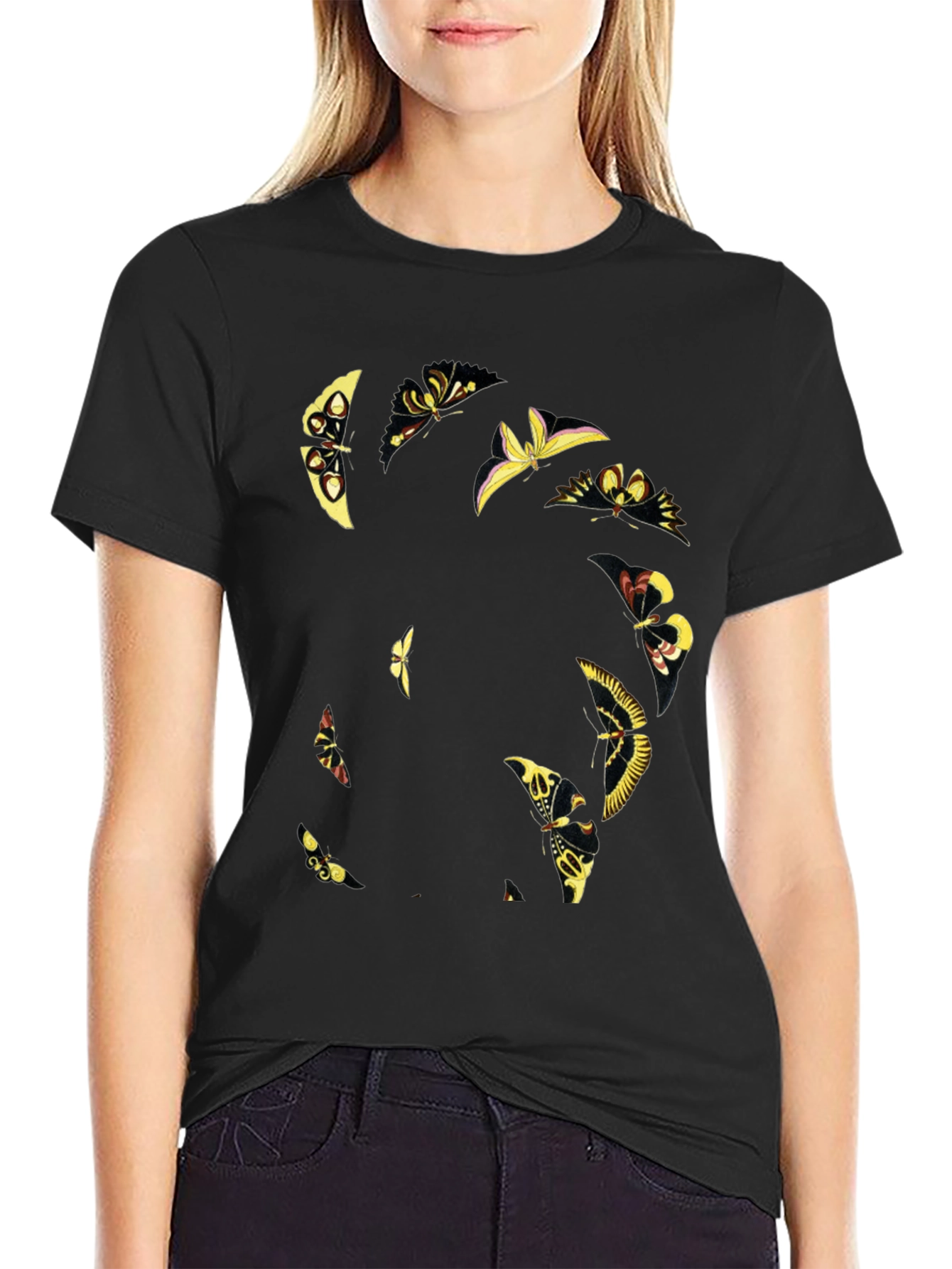 Butterfly Graphic Tee - Black Cotton Blend