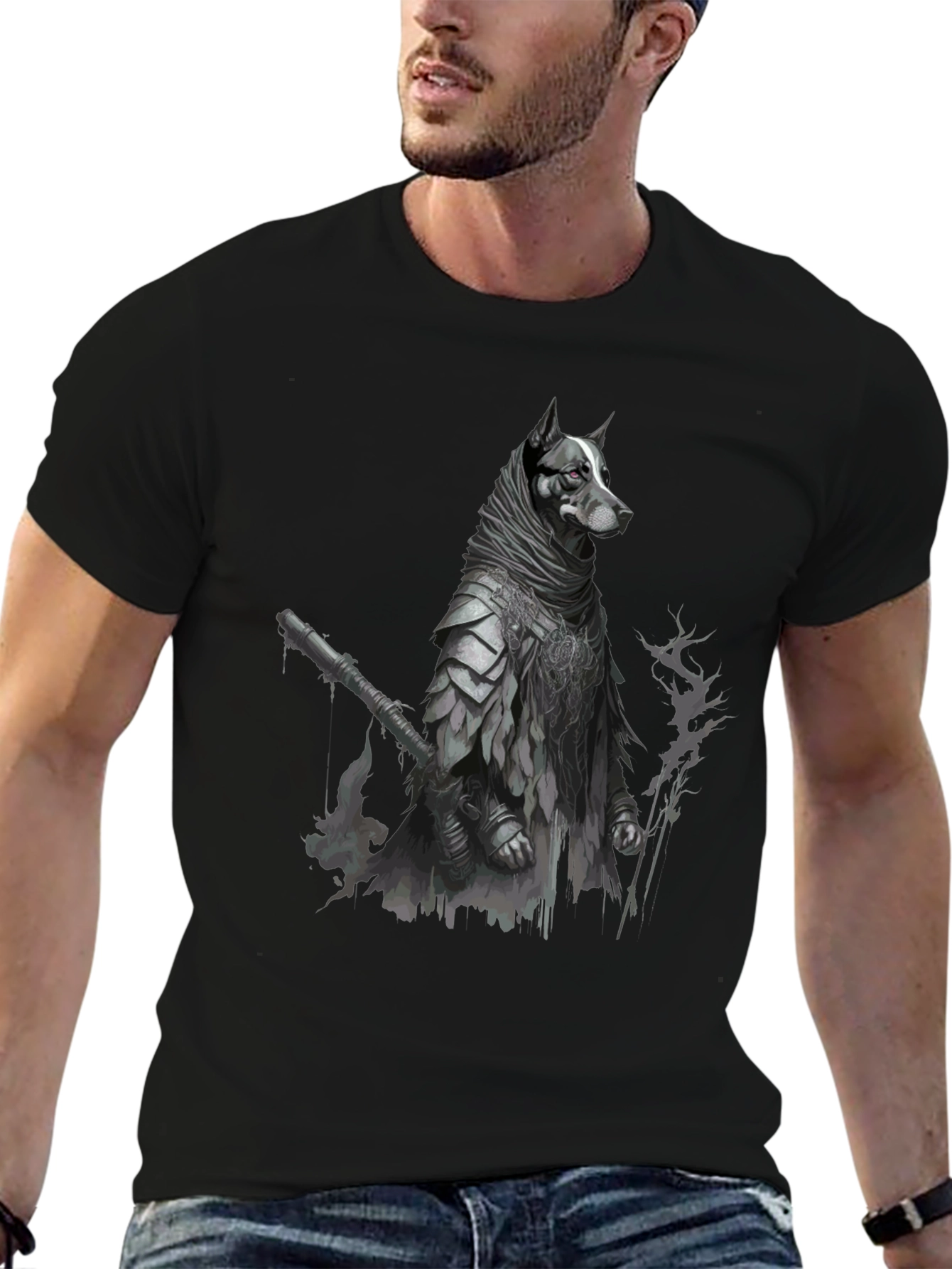 Dog Warrior Graphic Tee - Black Cotton Blend