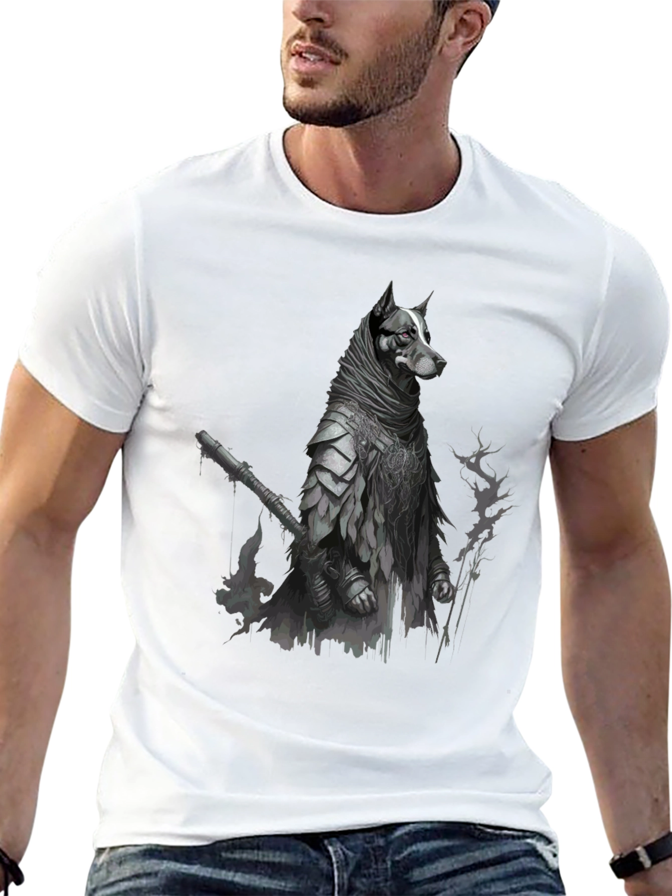 Dog Warrior Graphic Tee - Black Cotton Blend