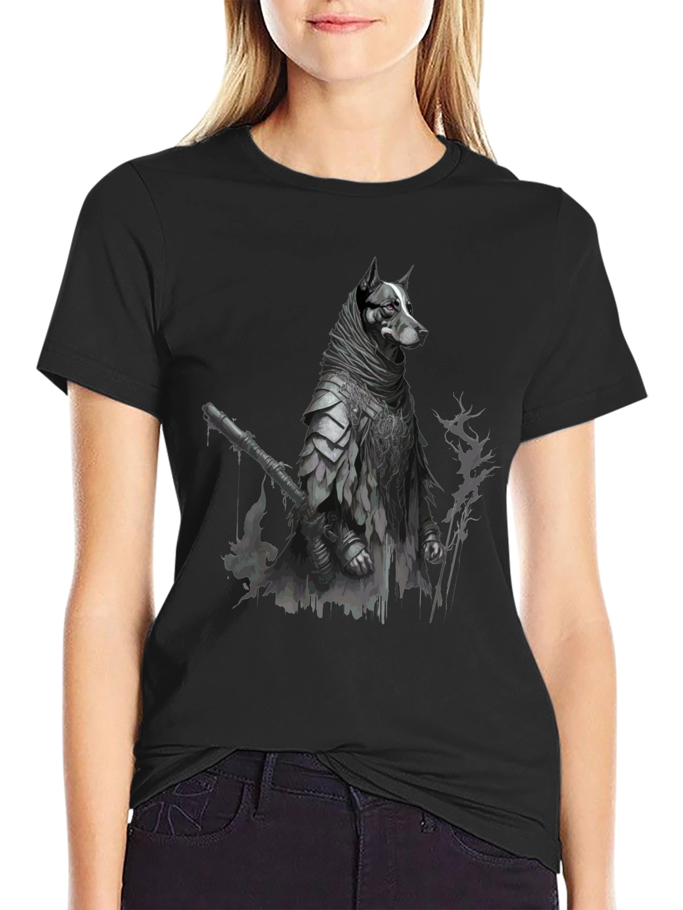 Dog Warrior Graphic Tee - Black Cotton Blend