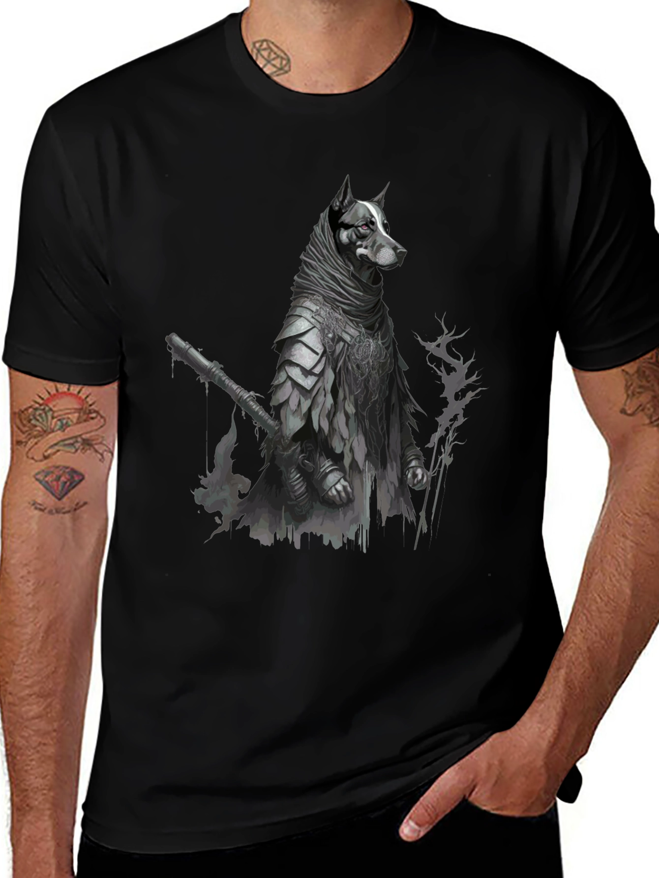 Dog Warrior Graphic Tee - Black Cotton Blend