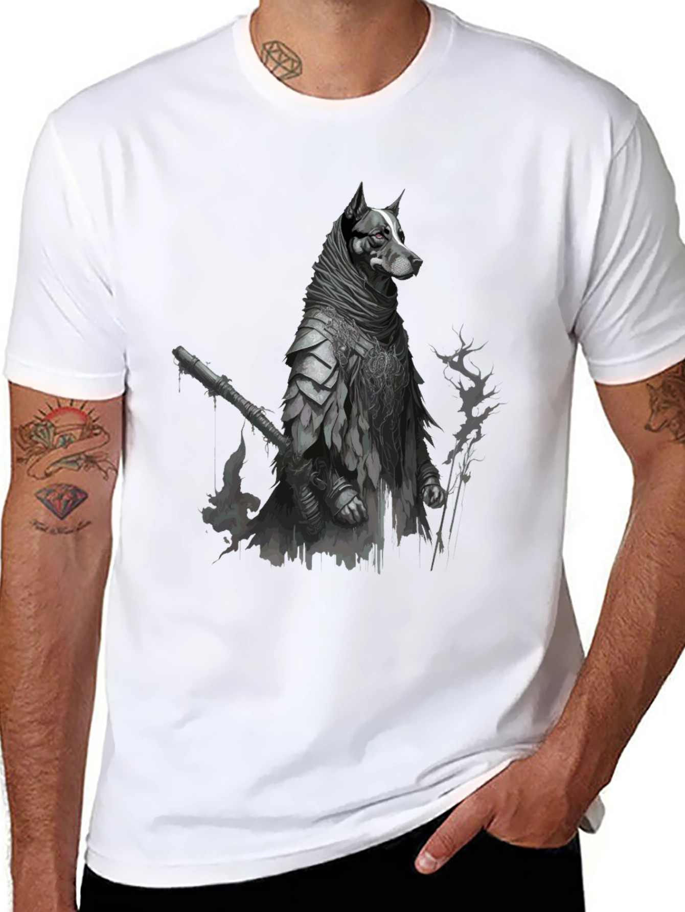 Dog Warrior Graphic Tee - Black Cotton Blend