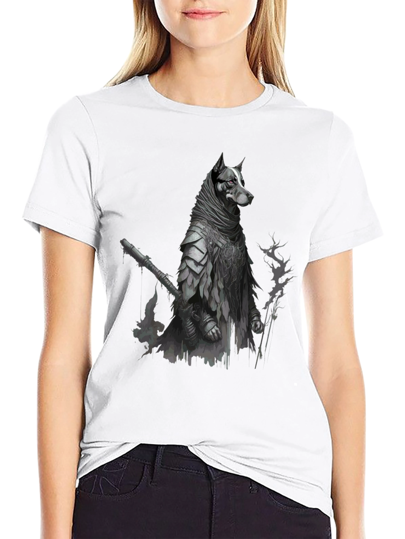 Dog Warrior Graphic Tee - Black Cotton Blend