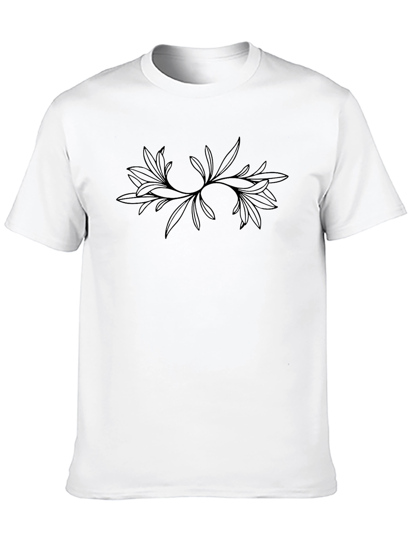 Mens Black Tee with Floral Leaf Design