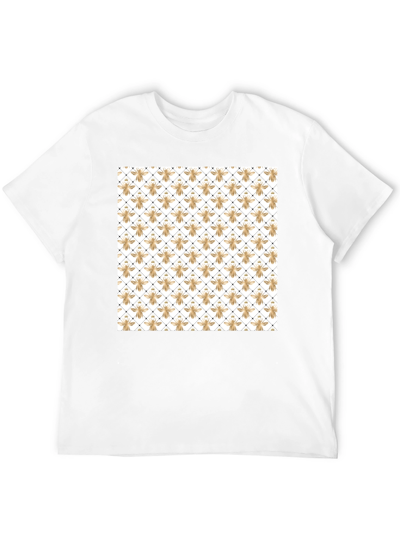 Mens Black T-Shirt with Golden Honeycomb Bee Pattern