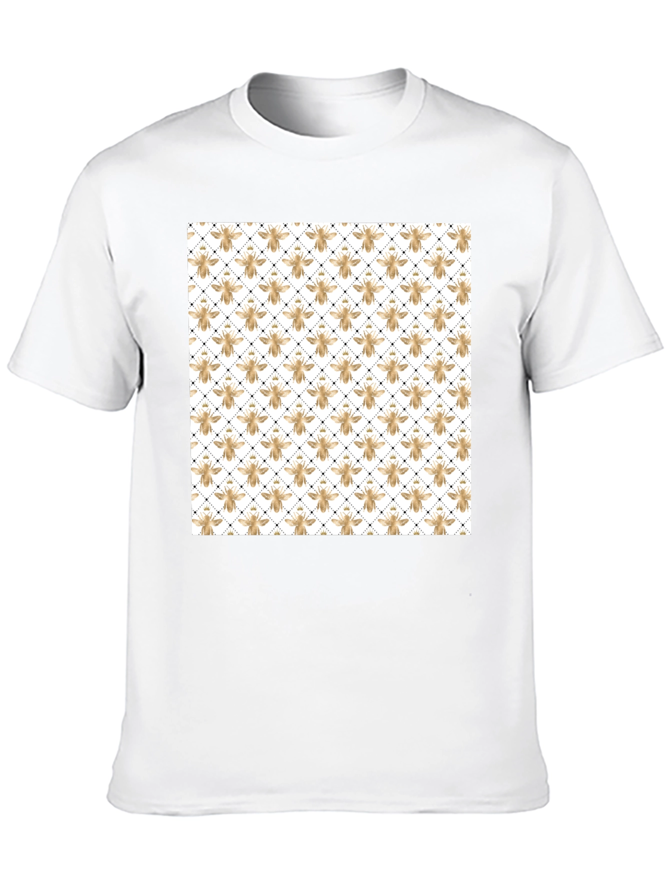 Mens Black T-Shirt with Golden Honeycomb Bee Pattern