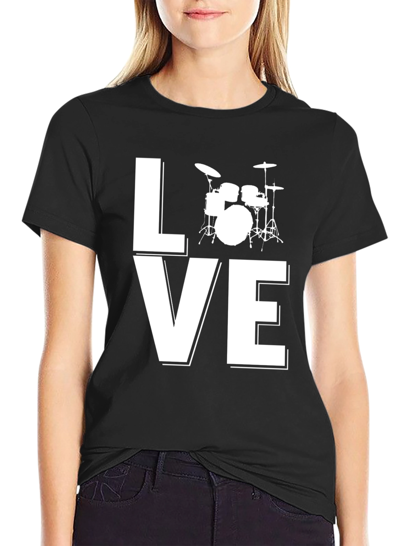 Love Drums Graphic Tee - Black Cotton Blend
